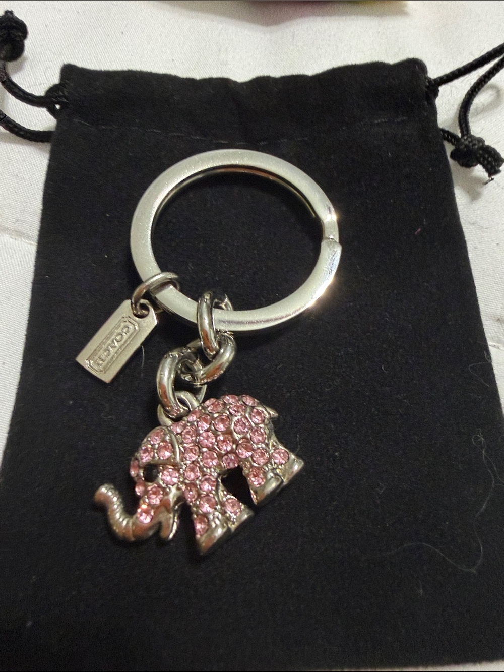 COACH NWOT 3D Pave Elephant pink rhinestone keychain/bag charm- RARE